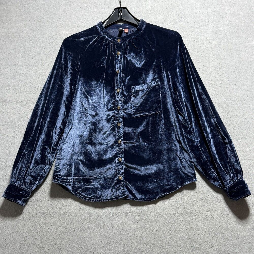 Anthropologie Pilcro Relaxed Velvet Button Down Shirt Women’s XS Sapphire Blue